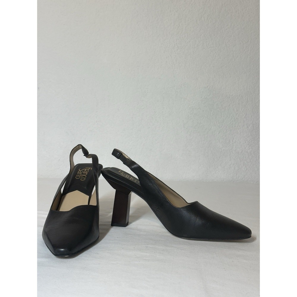 Franco Sarto Milano Sling Back Black Pump 4" Heel Leather Upper Sz8.5 Core Basic